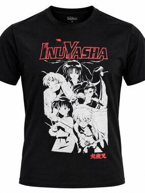 InuYasha Anime T Shirt Large Mens Black Manga Graphic Tee Used